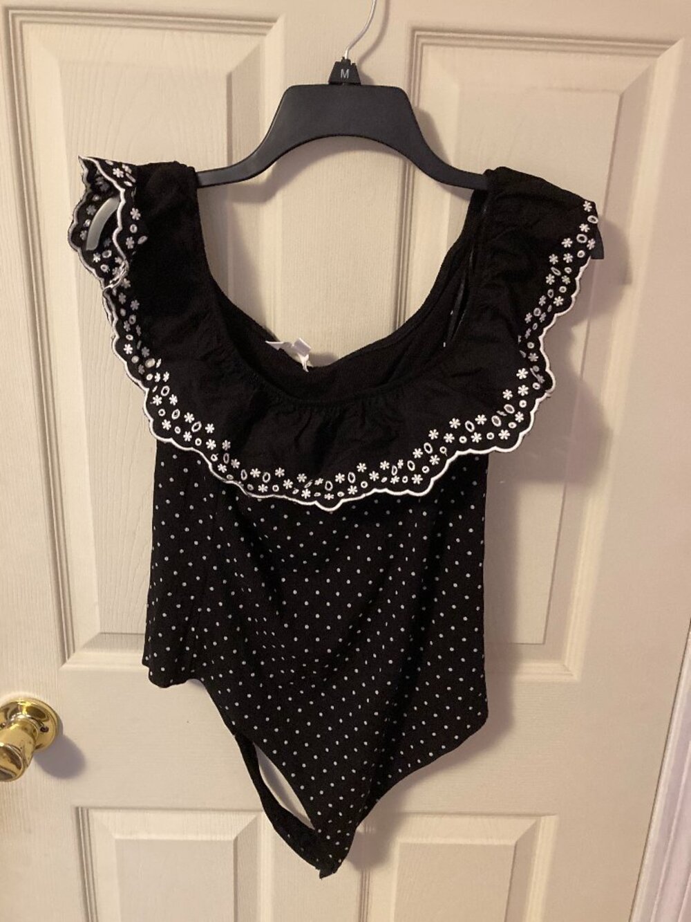 Lauren Conrad BodySuit Size Large White Black Polka Dot